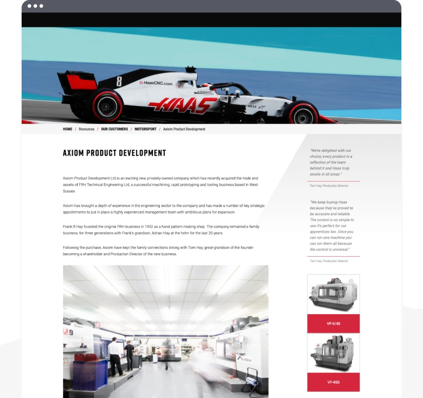 Haas Website Screenshot Mobile