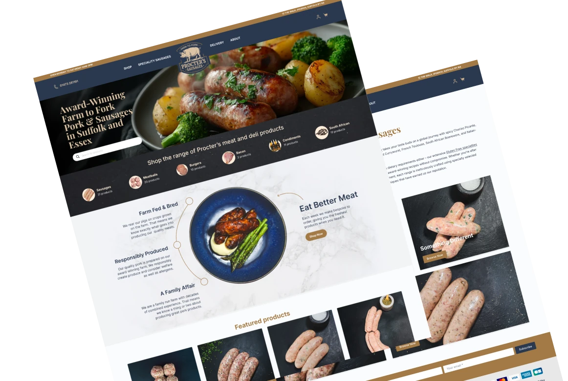 Procter's Sausages website mockup