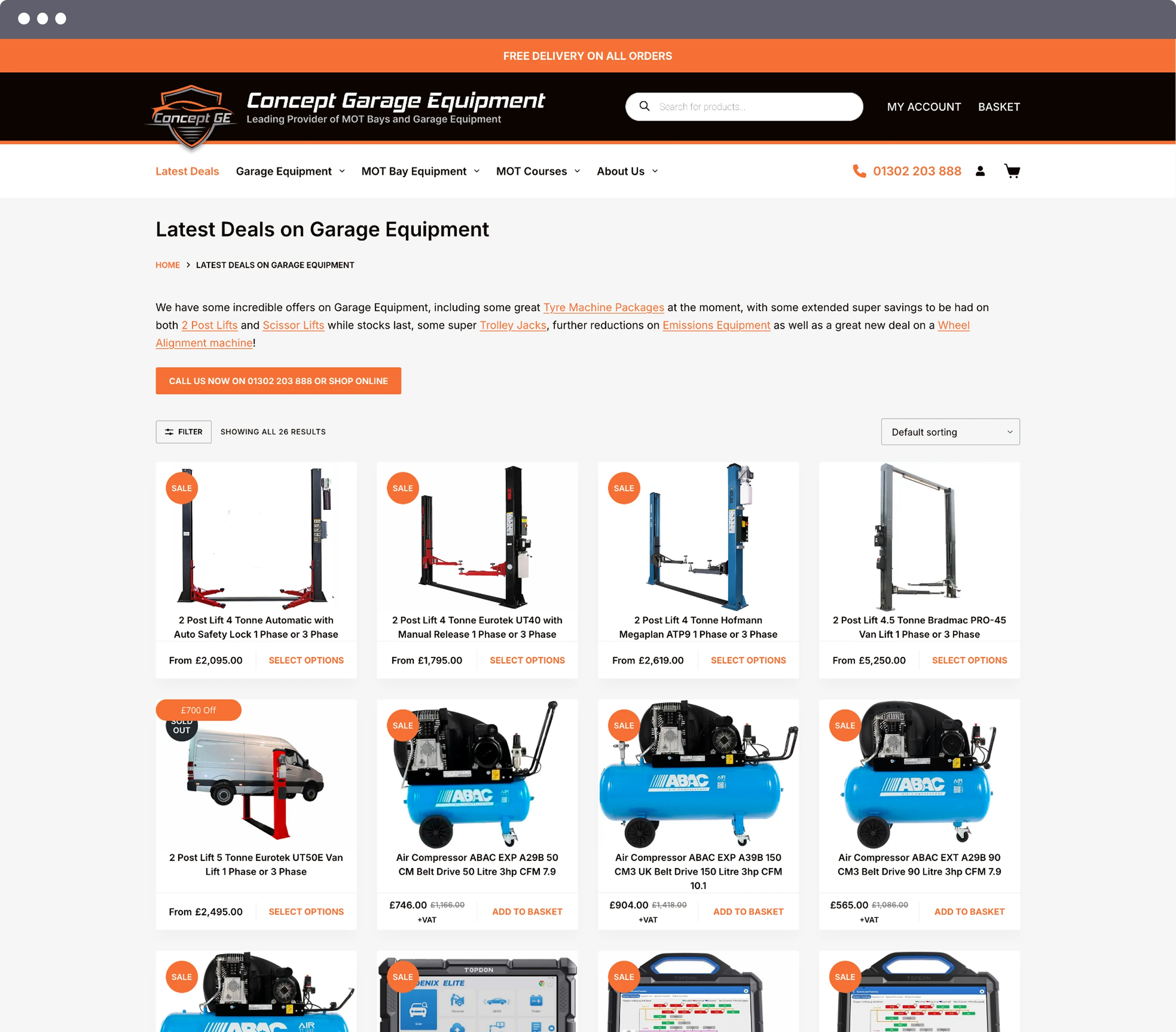 Concept Garage Equipment Website Screenshot
