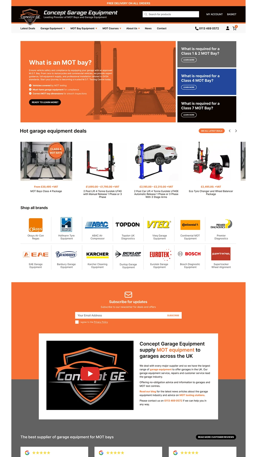 Concept Garage Equipment Website Screenshot Mobile