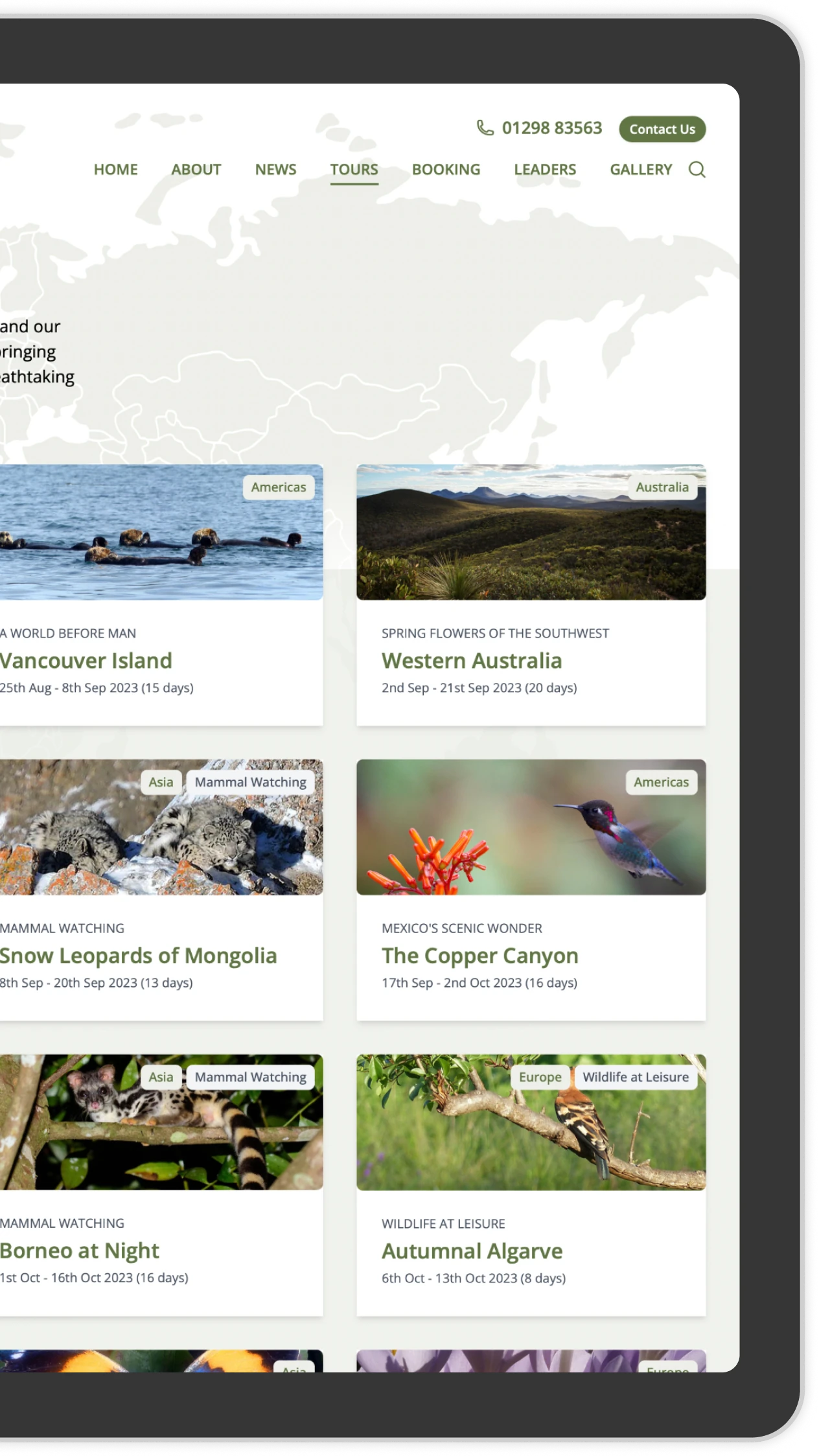 Screenshot of the Greentours website.