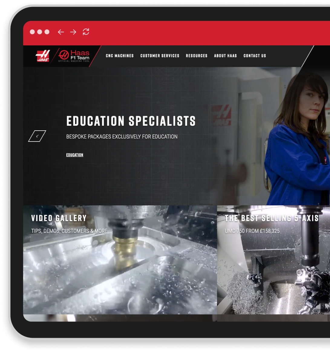 Screenshot of the Haas Engineering UK website homepage.
