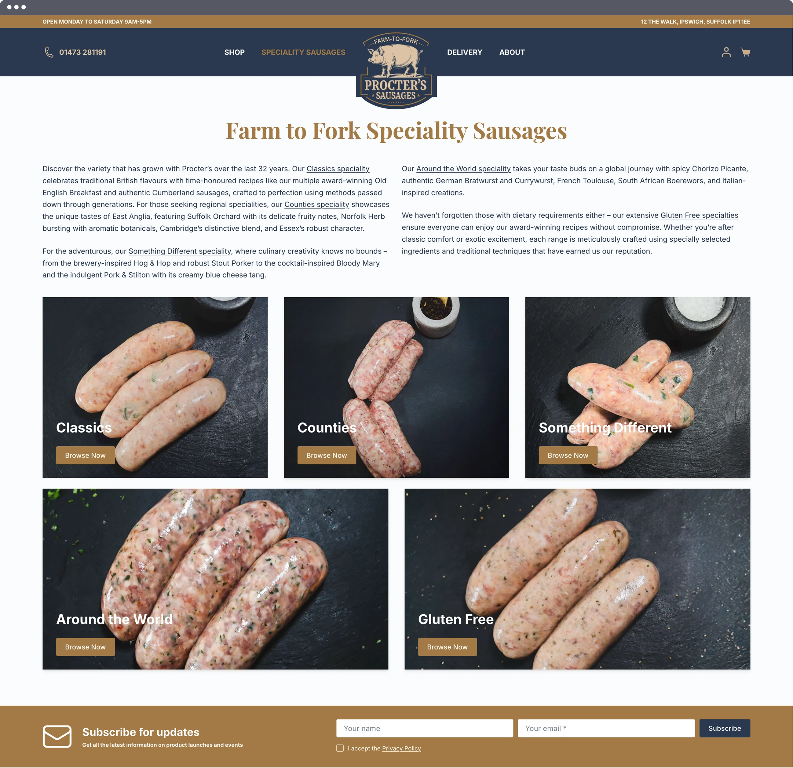 Procter's Sausages ecommerce website design