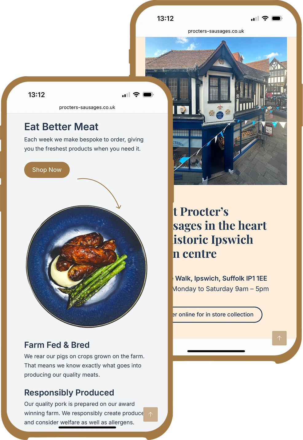 Procter's Sausages ecommerce mobile screens