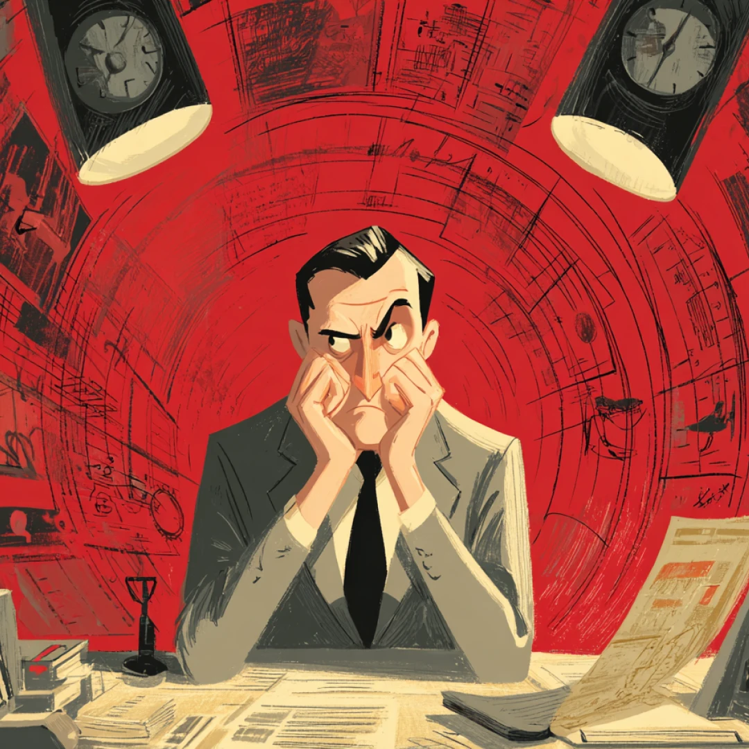 A stressed developer overwhelmed at a cluttered desk, illustrating the burden of technical debt in software development.