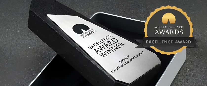 The 18th Web Excellence Awards winner's trophy